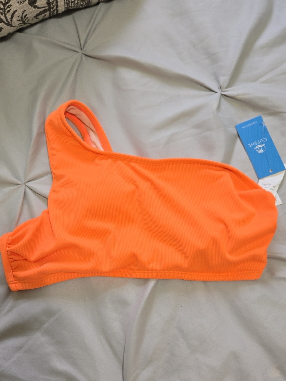 Cupshe Medium One-Shoulder Orange Ribbed Bikini Top